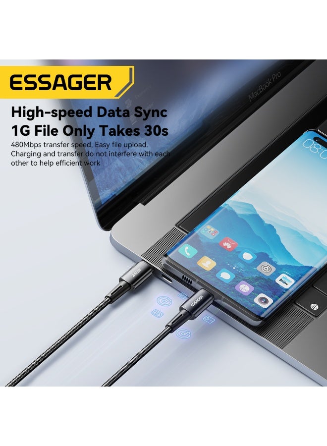 Essager 240W Fast Charging Cable, a USB C to USB C cord with PD 3.1 technology for fast charging of laptops, MacBook Pro/Air, iPad Pro, and all phones that support PD. The cable length is 1 meters - Image 3