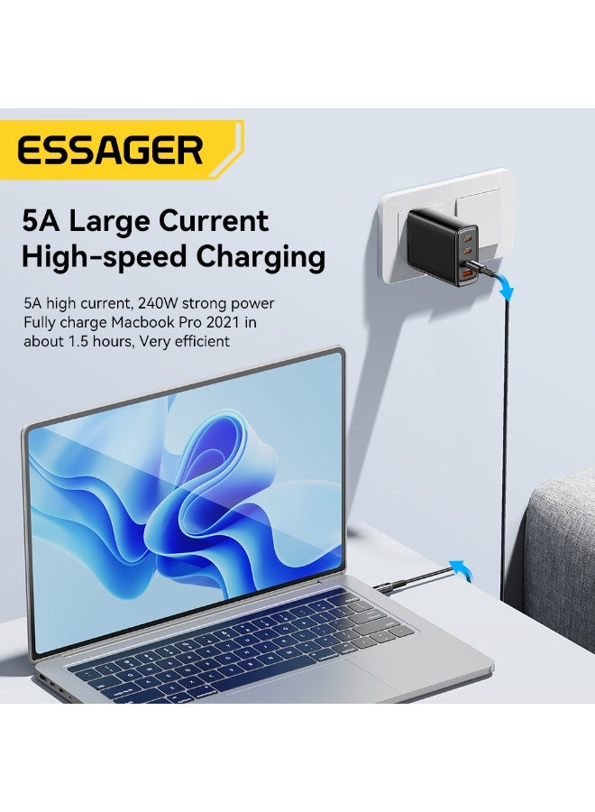 Essager 240W Fast Charging Cable, a USB C to USB C cord with PD 3.1 technology for fast charging of laptops, MacBook Pro/Air, iPad Pro, and all phones that support PD. The cable length is 1 meters - Image 5