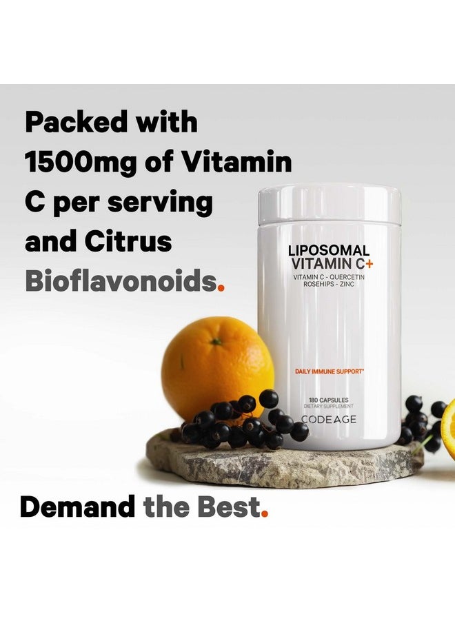 Codeage Codeage Liposomal Vitamin C 1500mg with Zinc, Elderberry, Citrus Bioflavonoids Grapefruit, Lemon, Orange Powder, Quercetin & Rose HIPS Fruit - Vegan Supplement - Non-GMO, Vegan Pills, 180 Capsules  - Image 3