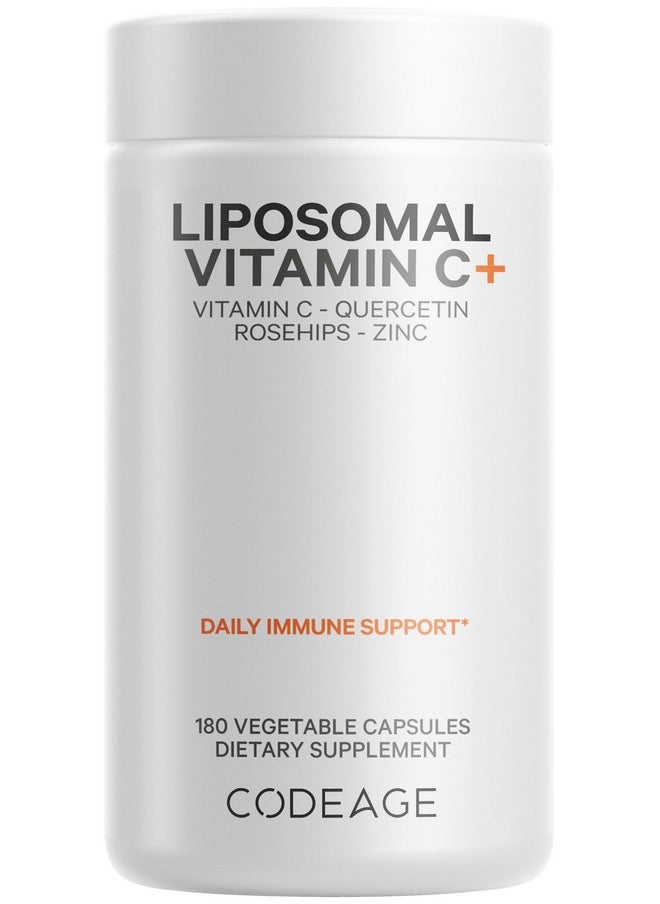 Codeage Codeage Liposomal Vitamin C 1500mg with Zinc, Elderberry, Citrus Bioflavonoids Grapefruit, Lemon, Orange Powder, Quercetin & Rose HIPS Fruit - Vegan Supplement - Non-GMO, Vegan Pills, 180 Capsules  - Image 1