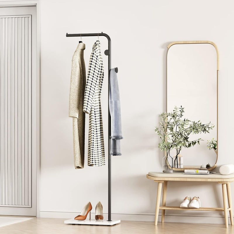 TMOHRA Metal Coat Rack Freestanding,170CM Sturdy Coat Racks Hanger Stand with 3 Hooks and Natural Marble Heavy Base,Clothes Stand Hat Hanger for Bedroom/Hallway/Entryway/Living Room (Black+White) - Image 1