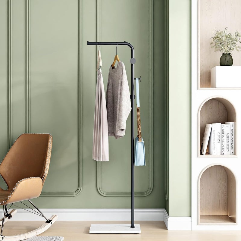 TMOHRA Metal Coat Rack Freestanding,170CM Sturdy Coat Racks Hanger Stand with 3 Hooks and Natural Marble Heavy Base,Clothes Stand Hat Hanger for Bedroom/Hallway/Entryway/Living Room (Black+White) - Image 2