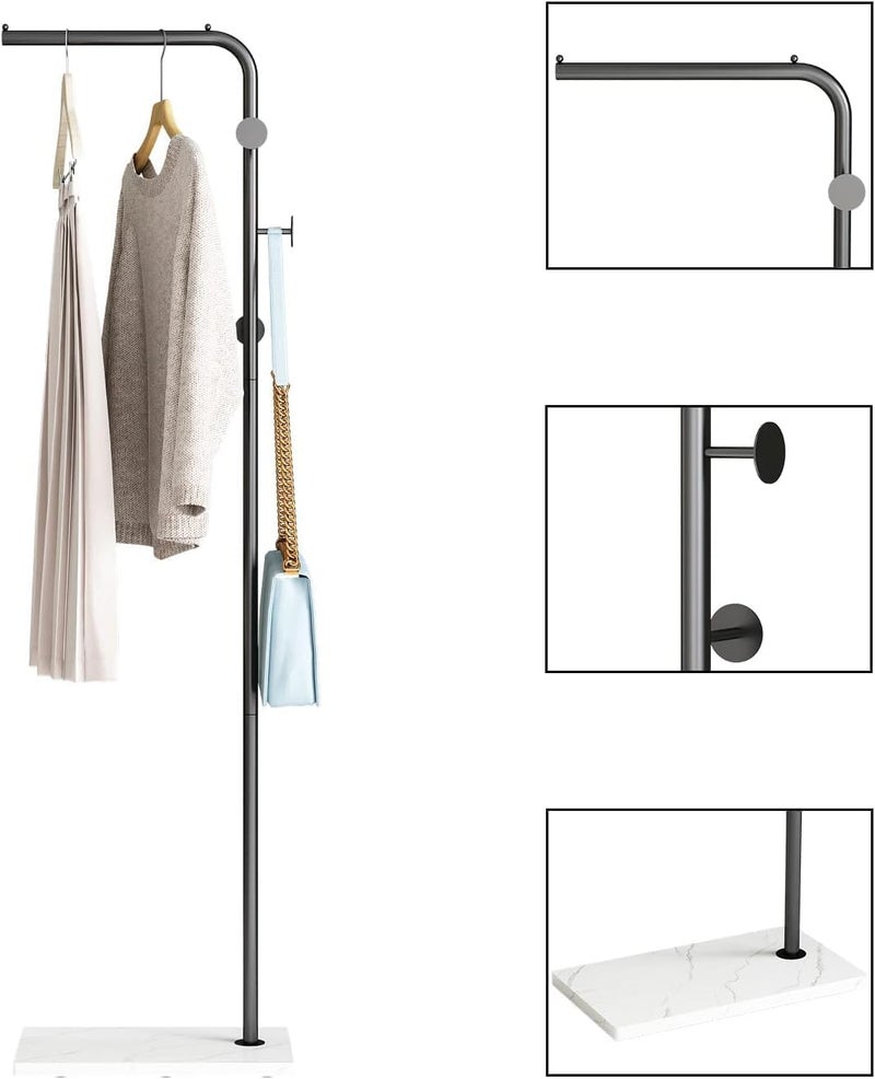 TMOHRA Metal Coat Rack Freestanding,170CM Sturdy Coat Racks Hanger Stand with 3 Hooks and Natural Marble Heavy Base,Clothes Stand Hat Hanger for Bedroom/Hallway/Entryway/Living Room (Black+White) - Image 4