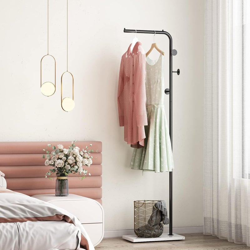 TMOHRA Metal Coat Rack Freestanding,170CM Sturdy Coat Racks Hanger Stand with 3 Hooks and Natural Marble Heavy Base,Clothes Stand Hat Hanger for Bedroom/Hallway/Entryway/Living Room (Black+White) - Image 5