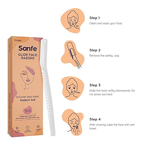 Sanfe Glide Face Razor for painfree facial hair removal (3 units) - upper lips, chin, peach fuzz - Stainless steel blade, comfortable, firm grip - Image 4