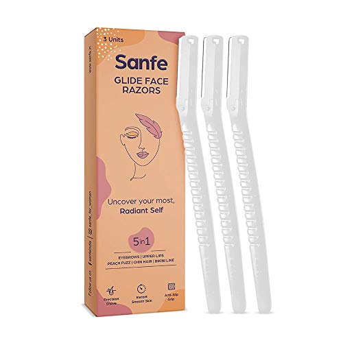Sanfe Glide Face Razor for painfree facial hair removal (3 units) - upper lips, chin, peach fuzz - Stainless steel blade, comfortable, firm grip - Image 1