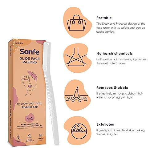 Sanfe Glide Face Razor for painfree facial hair removal (3 units) - upper lips, chin, peach fuzz - Stainless steel blade, comfortable, firm grip - Image 5