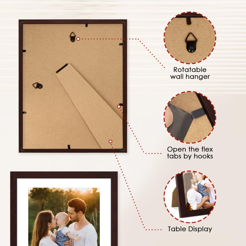 FIXSMITH 8x10 Picture Frame Set of 2  Photo Frame with HD Plexiglass  Display Pictures 5x7 with Mat or 8x10 Without Mat  Brown Picture Frames Collage for Tabletop or Wall Display - Image 5