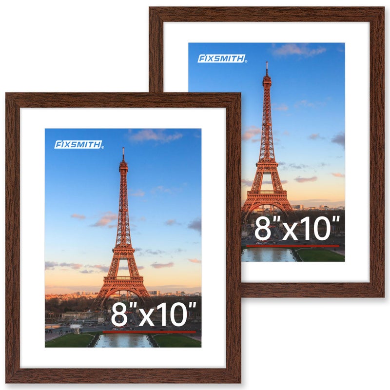 FIXSMITH 8x10 Picture Frame Set of 2  Photo Frame with HD Plexiglass  Display Pictures 5x7 with Mat or 8x10 Without Mat  Brown Picture Frames Collage for Tabletop or Wall Display - Image 1