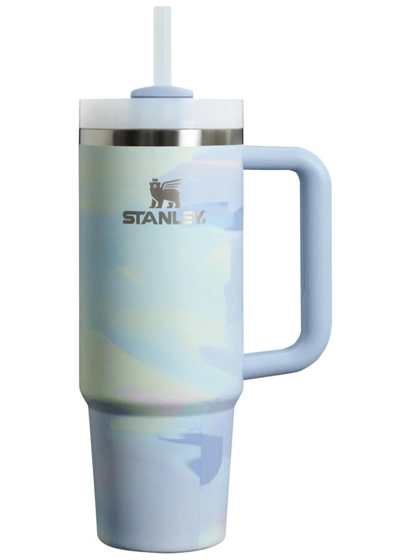 ستانلي كوب ستانلي كوينشر H2.0 فلو ستيت المصنوع من الفولاذ المقاوم للصدأ والمُعزل بالفراغ مع غطاء وقشة للمياه أو الشاي المثلج أو القهوة (فرشاة هادئة باردة، 40 أونصة)
