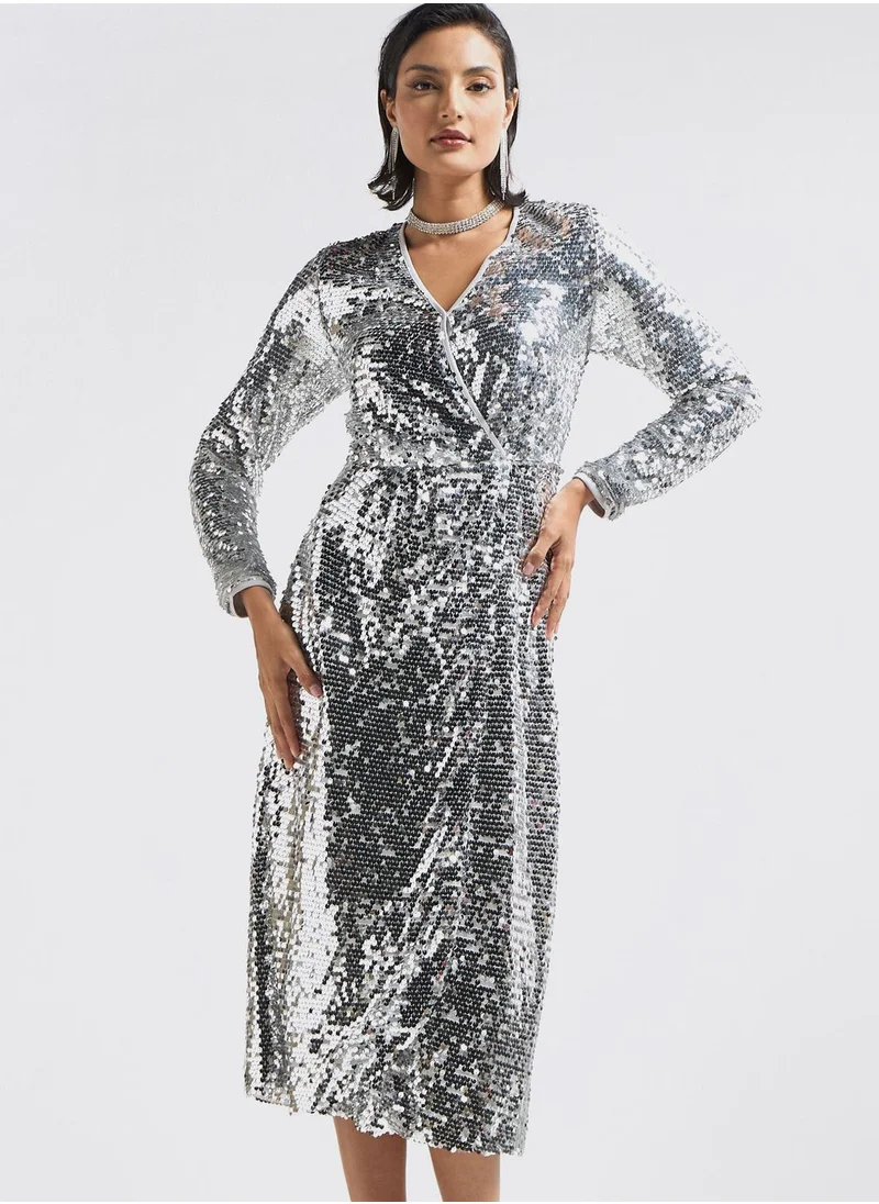 FAV V-Neck Sequin Dress