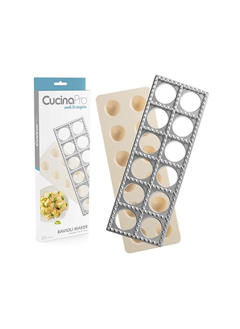 Ravioli Maker by Cucina Pro - Includes Tray and Press Tool - Makes 12 Italian, Authentic Raviolis at a Time, XL 1 3/4 Inch Squares, Easy to Use Pasta Maker Kit, Sturdy Construction & Great Gift