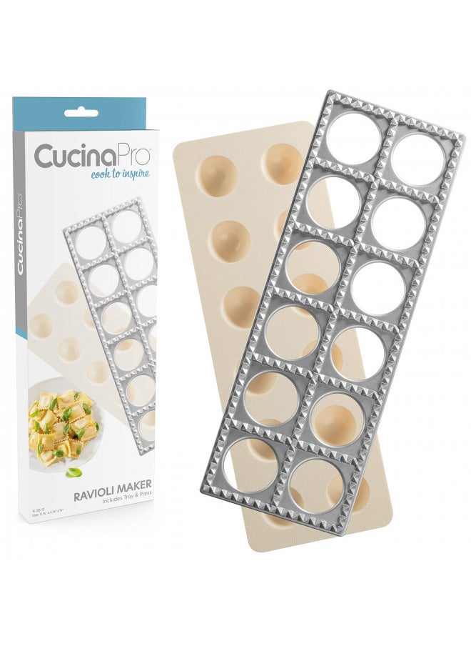 Ravioli Maker by Cucina Pro - Includes Tray and Press Tool - Makes 12 Italian, Authentic Raviolis at a Time, XL 1 3/4 Inch Squares, Easy to Use Pasta Maker Kit, Sturdy Construction & Great Gift