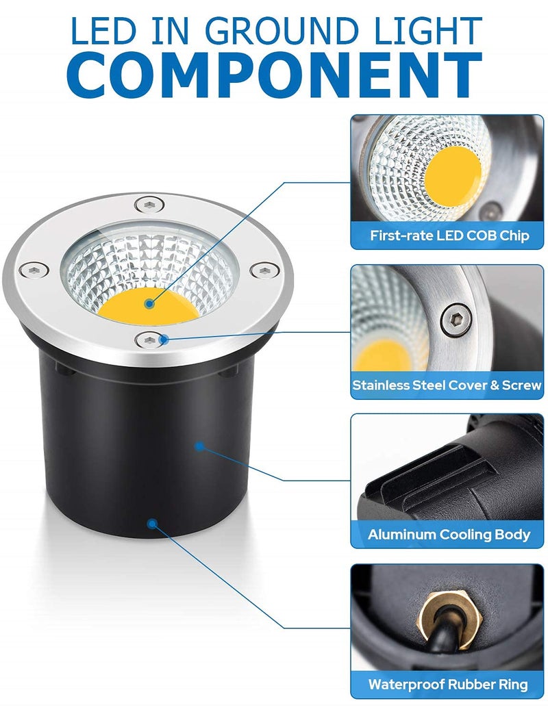 SUNVIE Low Voltage Landscape Well Lights with Wire Connectors, 12W LED, IP67 Waterproof Outdoor In-Ground Garden Lights 12V-24V Warm White for Pathway Driveway Deck (10 Pack & Connectors) - Image 4