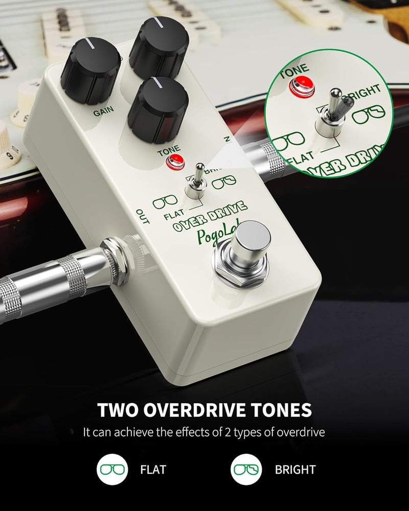 POGOLAB دواسة Pogolab Overdrive، دواسة أوفر درايف للجيتار مع تأثيرين، ساطع ومسطح، تجاوز حقيقي، جهد مستمر 9 فولت، دواسة مصغرة للجيتار الكهربائي - Image 2