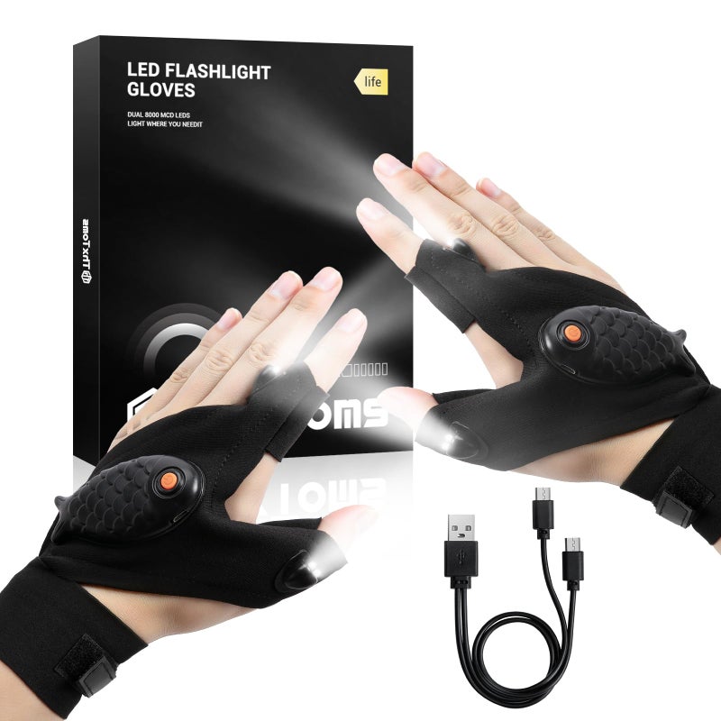 ThxToms Flashlight Gloves Rechargeable, Valentines Day Birthday for Men Husband Boyfriend Dad Him, Cool Gadgets Tools Finger Lights Waterproof for Repairing Fishing - Image 1