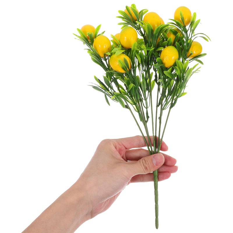 Artificial Lemon Stems 3pcs Green Faux Lemon Branches for Home Kitchen Vase Bouquet - Image 5