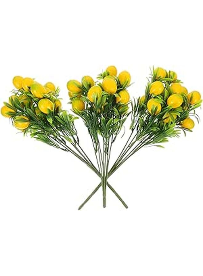 Artificial Lemon Stems 3pcs Green Faux Lemon Branches for Home Kitchen Vase Bouquet - Image 1
