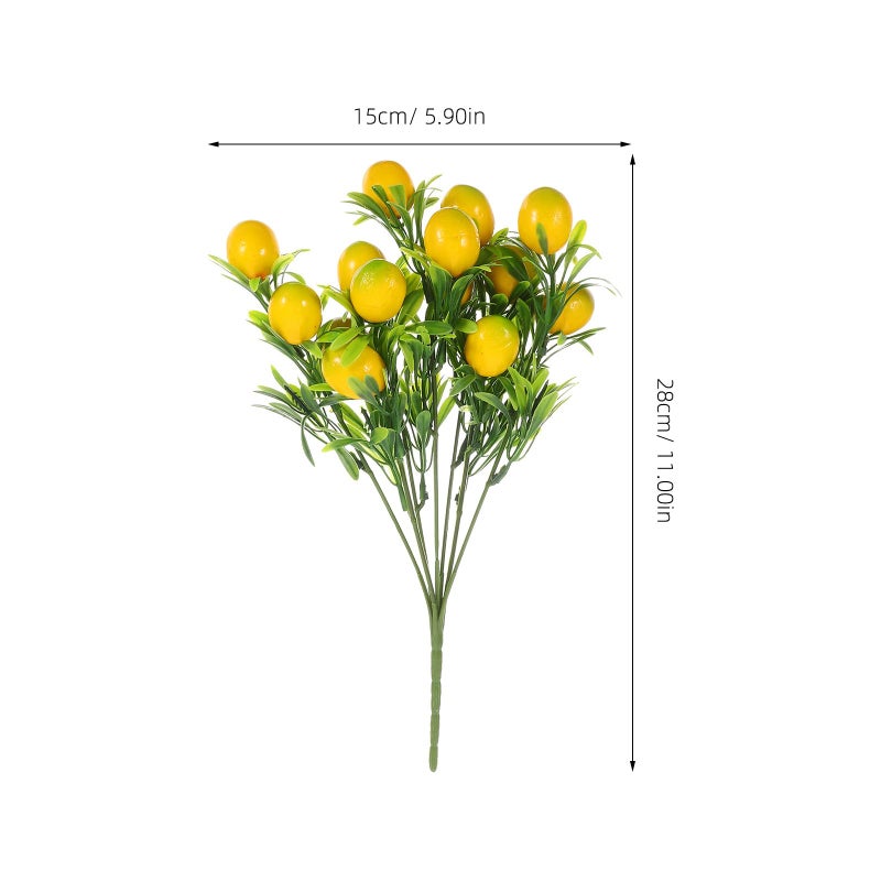 Artificial Lemon Stems 3pcs Green Faux Lemon Branches for Home Kitchen Vase Bouquet - Image 3