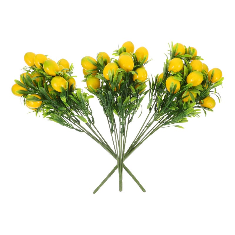 Artificial Lemon Stems 3pcs Green Faux Lemon Branches for Home Kitchen Vase Bouquet - Image 2