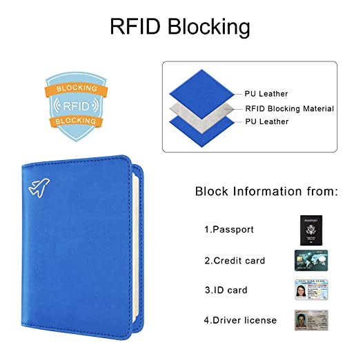 WALNEW Passport Holder for Travel, RFID Passport Cover Wallet for Women Men, PU Leather Passport Book Card Holder Case with Pen, Travelling Essentials for Flying - Image 4