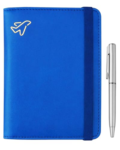 WALNEW Passport Holder for Travel, RFID Passport Cover Wallet for Women Men, PU Leather Passport Book Card Holder Case with Pen, Travelling Essentials for Flying - Image 1