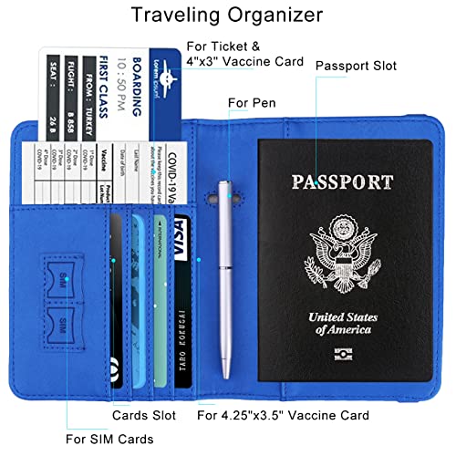 WALNEW Passport Holder for Travel, RFID Passport Cover Wallet for Women Men, PU Leather Passport Book Card Holder Case with Pen, Travelling Essentials for Flying - Image 3