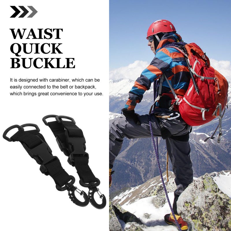 2 Pack Black Nylon D Ring Carabiner Hooks for Outdoor Backpack Waist Belt Hiking Camping - Image 4
