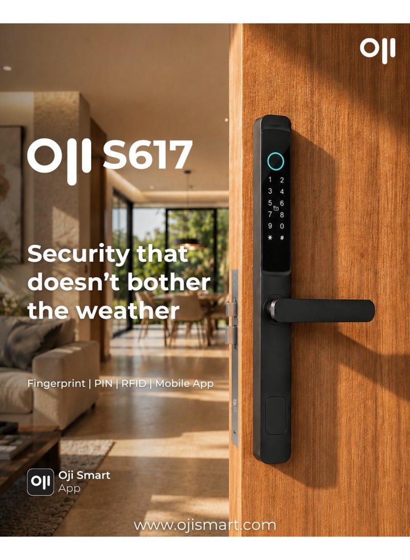 أوجي سمارت Oji S617 Smart Lock, IP65 Weatherproof, Bluetooth Smart Lock with Fingerprint, RFID, PIN Code, Mechanical Key, Temporary PINs, Access Logs, Unlock remotely with Optional Gateway, Oji Smart App - Image 2