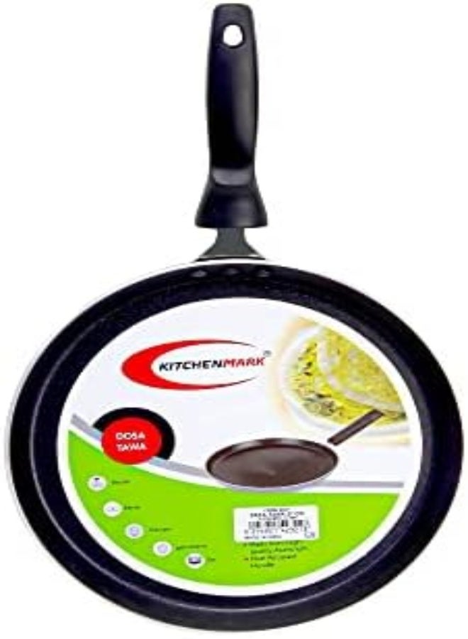 AKDC مقلاة دُوسا دائرية متعددة الاستخدامات من كيتشن مارك مصنوعة من الألمنيوم مع مقابض مقاومة للحرارة، مقالي طهي غير لاصقة، آمنة للاستخدام في الفرن، لون أسود (م - 30 سم) - Image 2