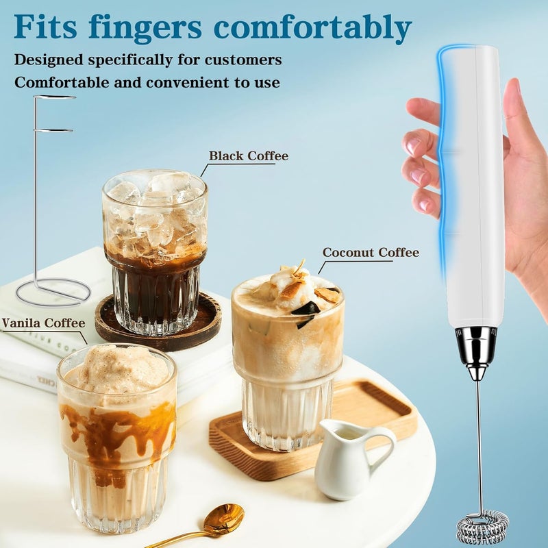BSRGMS Milk Frother Handheld with Stand, Electric Whisk 3 Speed Adjustable, Drink Mixer with Stainless 3 Whisk, Rechargeable Hand Frother Wand, Foam Maker for Latte Cappuccino Hot Chocolate Egg White - Image 4