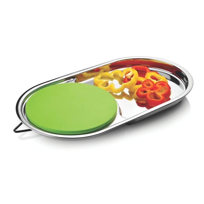 JVL Capsule Shaped Stainless Steel Chopping Board with Storage - Image 3