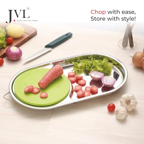 JVL Capsule Shaped Stainless Steel Chopping Board with Storage - Image 2