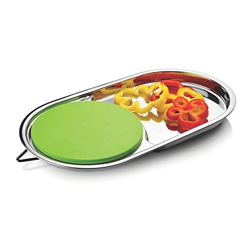 JVL Capsule Shaped Stainless Steel Chopping Board with Storage - Image 1