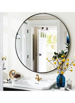 SKY-TOUCH 50cm Black Round Mirror : Glass Wall Mirror Circular with Metal Frame Matte Circle Mirror for Bathroom Vanity Bedroom Hallway Living Room Home Wall Decor (Black 50 * 50cm)  - Image 2