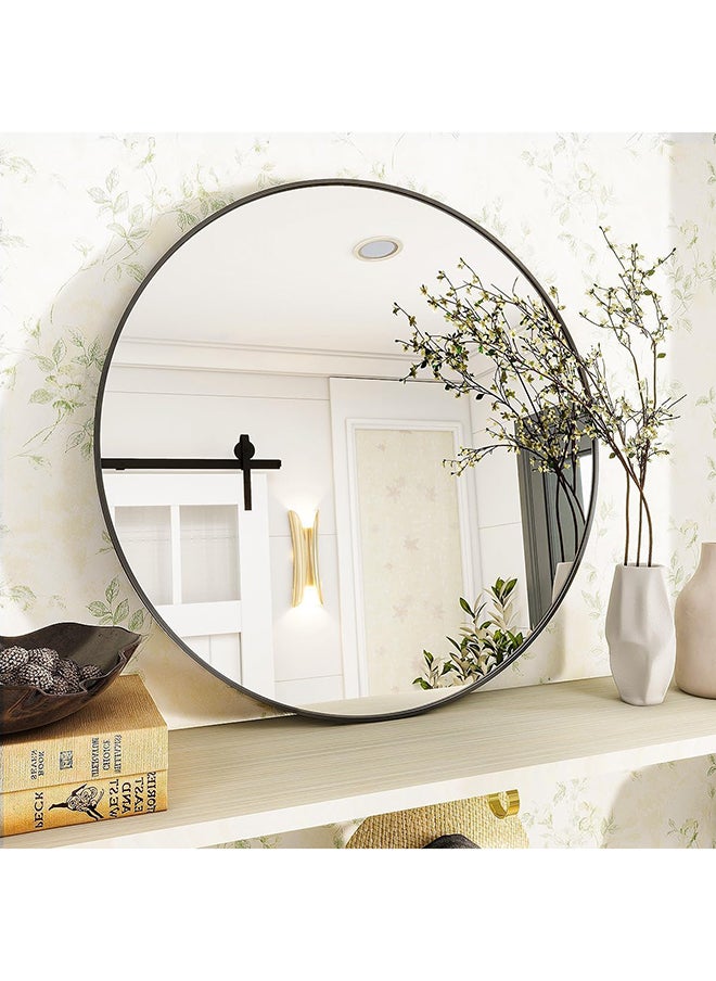 SKY-TOUCH - 50cm Black Round Mirror : Glass Wall Mirror Circular with Metal Frame Matte Circle Mirror for Bathroom Vanity Bedroom Hallway Living Room Home Wall Decor (Black 50 * 50cm) - Image 1