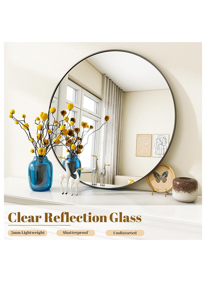 SKY-TOUCH - 50cm Black Round Mirror : Glass Wall Mirror Circular with Metal Frame Matte Circle Mirror for Bathroom Vanity Bedroom Hallway Living Room Home Wall Decor (Black 50 * 50cm) - Image 1