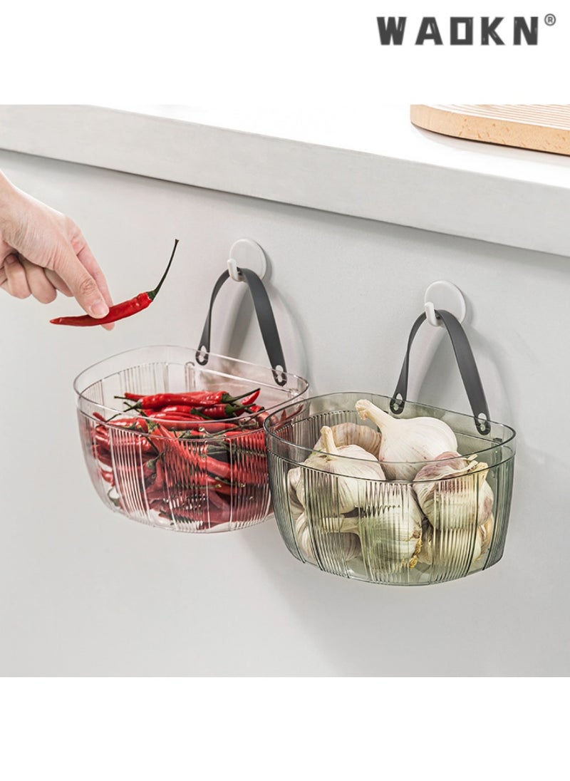 WAOKN Dual-use Kitchen & Bathroom Ginger & Garlic Hanging Basket, Adhesive Wall-mounted Storage Basket, Convenient Storage for Seasoning Ingredients（Transparent green）  - Image 4