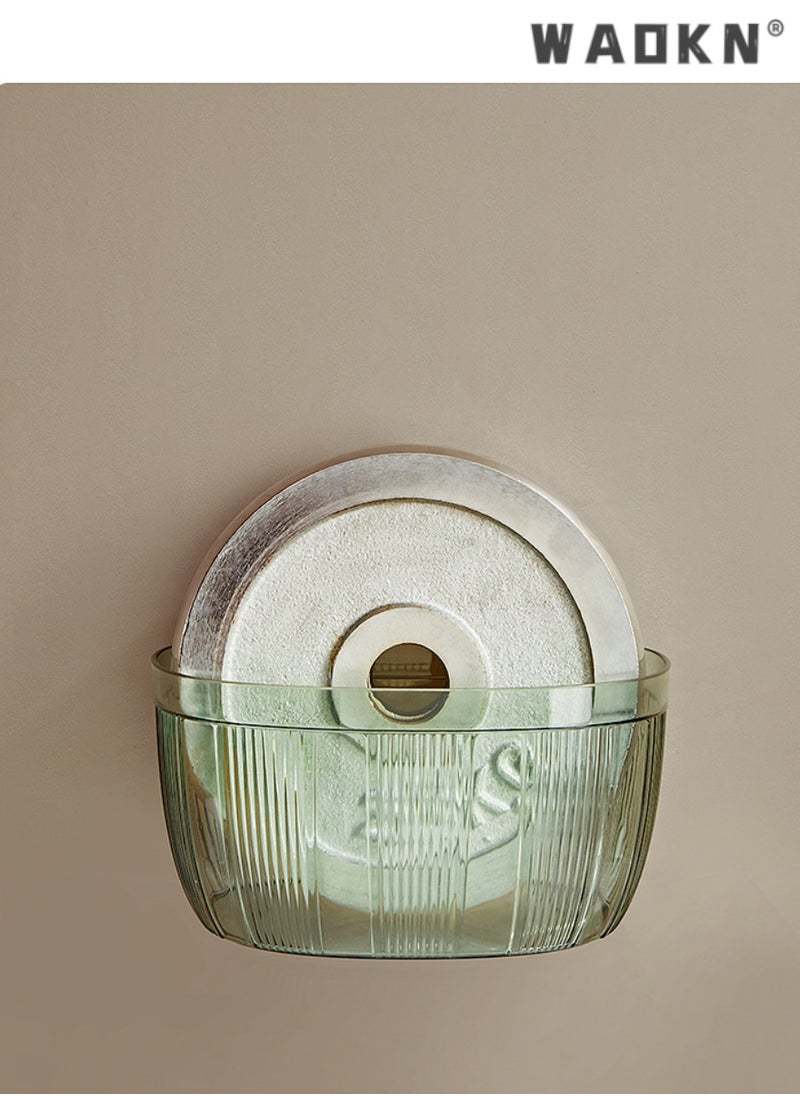 WAOKN Dual-use Kitchen & Bathroom Ginger & Garlic Hanging Basket, Adhesive Wall-mounted Storage Basket, Convenient Storage for Seasoning Ingredients（Transparent green）  - Image 2
