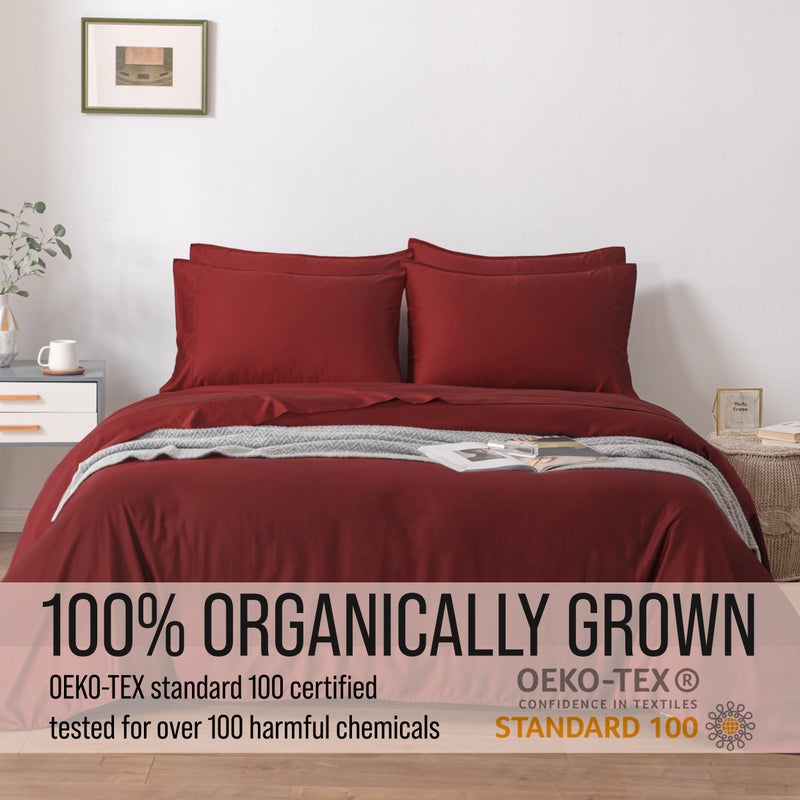 BC BELLA COTERIE Bella Coterie 6 Piece Luxury Bamboo Viscose Queen Size Sheet Set | 100% Organically Grown | Cooling for Hot Sleepers | 18" Deep Pocket | Soft & Hypoallergenic | 4 Pillowcases [Merlot] - Image 4