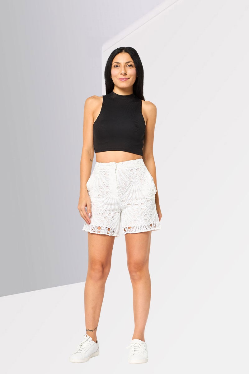 PINKO Women Textured Basic Shorts, White - Image 2