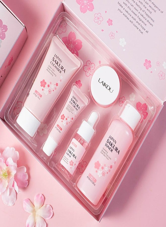 Blopuivo Skincare Gift Set Sakura Skin Care Travel Kit with Cleanser, Toner, Serum, Eye Cream, Face Cream for Women Girls (5pcs) - Image 4