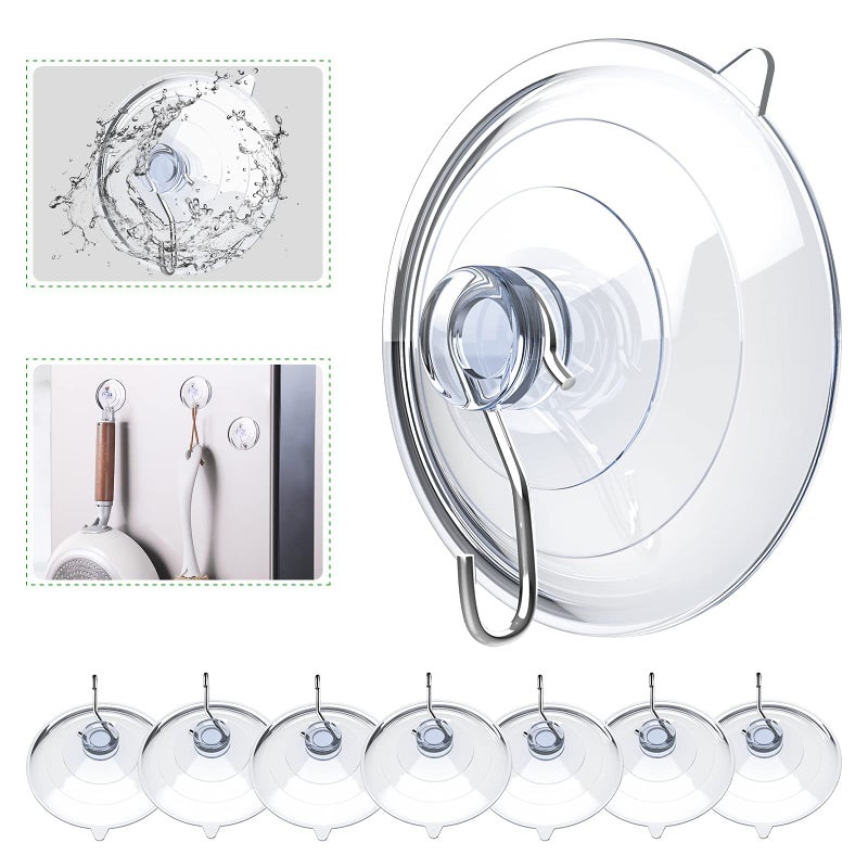 Hangerspace Suction Cup Hooks 2.5 Inches Clear Pvc Suction Cups With Metal Hooks 7 Lb Heavy Duty Removable Large Suction Cups For Kitchen Bathroom Shower Wall Window Glass Door - 8 Pack