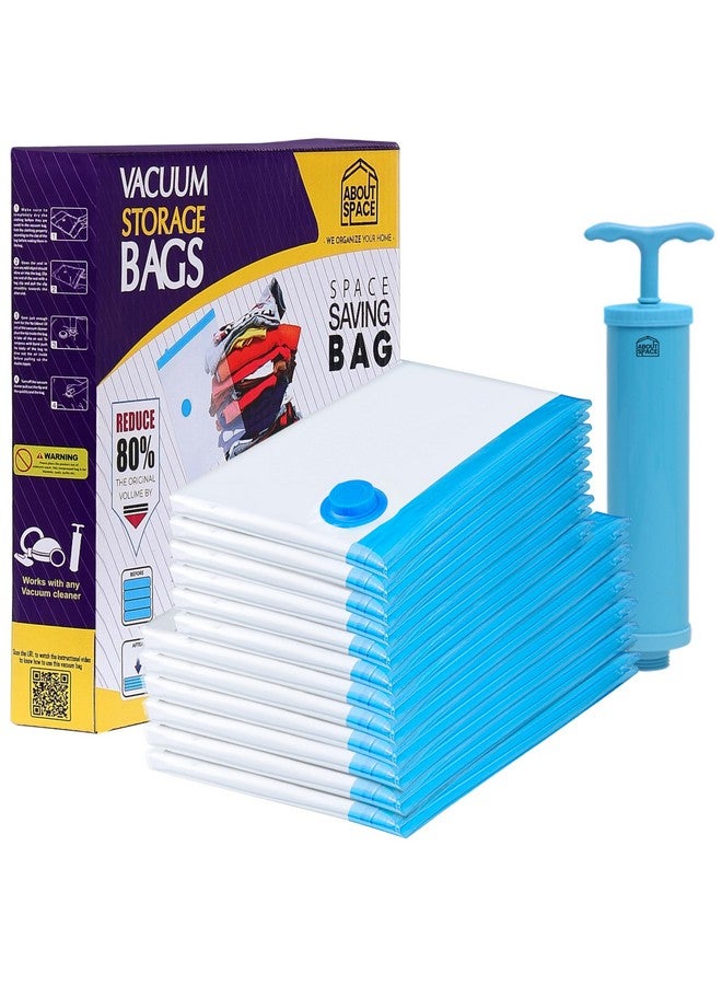 ABOUT SPACE polyethylene 12 Pack Vacuum Bags for Travel with Hand Pump (6 Jumbo/6 Large) Airtight, Reusable SPACE Saver Compression Storage Bags for Packing (PP-Blue) - Image 1