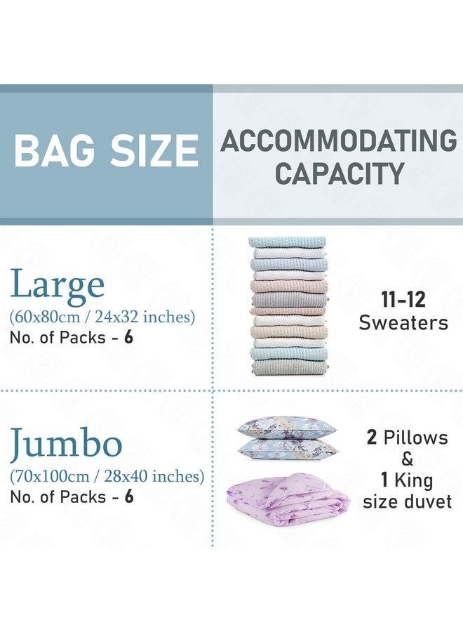 ABOUT SPACE polyethylene 12 Pack Vacuum Bags for Travel with Hand Pump (6 Jumbo/6 Large) Airtight, Reusable SPACE Saver Compression Storage Bags for Packing (PP-Blue) - Image 3