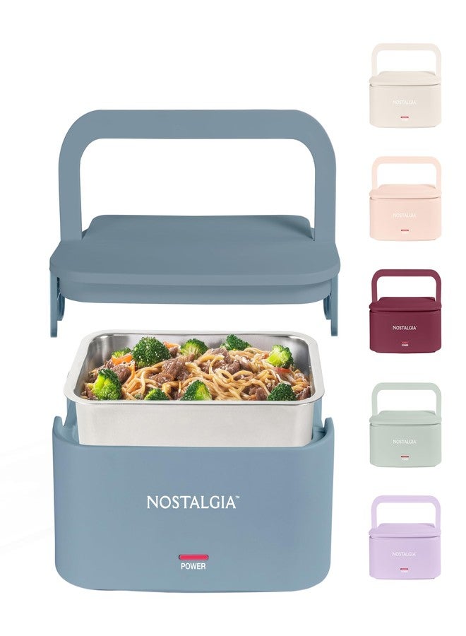 Nostalgia Portable Heated Lunch Box - 4-Cup Stainless Steel Food Warmer - Detachable Cord, Leak-Proof Lid, Carry Handle - Portable for Work & Travel - Ocean Blue - Image 1
