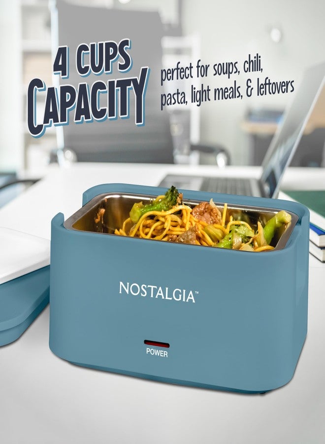 Nostalgia Portable Heated Lunch Box - 4-Cup Stainless Steel Food Warmer - Detachable Cord, Leak-Proof Lid, Carry Handle - Portable for Work & Travel - Ocean Blue - Image 4