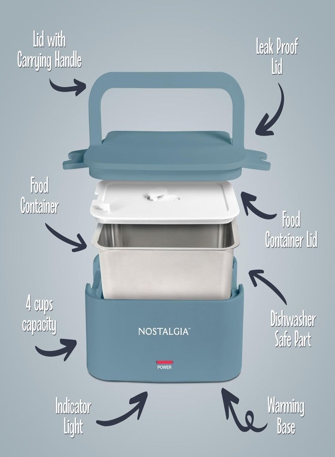 Nostalgia Portable Heated Lunch Box - 4-Cup Stainless Steel Food Warmer - Detachable Cord, Leak-Proof Lid, Carry Handle - Portable for Work & Travel - Ocean Blue - Image 3