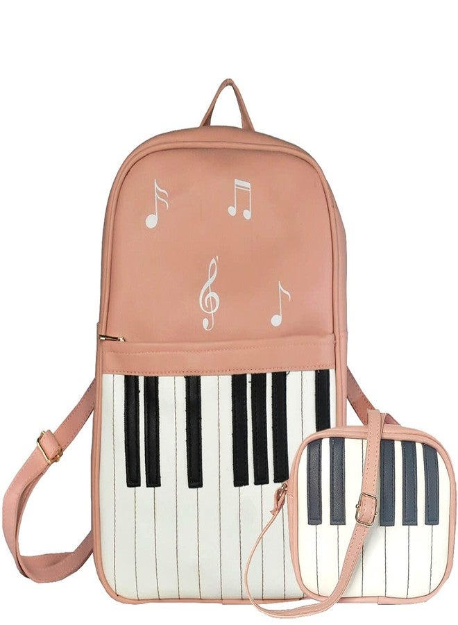 TYPIFY Piano Design Women Pu Leather 2 Pcs Combo Backpack And Sling Bag, 12 Litres, Coral - Image 1
