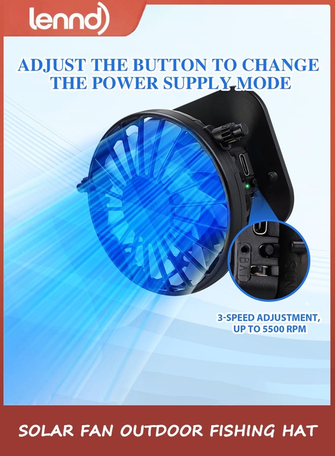LENND Solar Fan Outdoor Fishing Hat, 2 Solar Fan Hats for Men, USB & Solar Powered Fan Hat, Fan Hat Solar Powered UPF 50+ Grey - Image 3